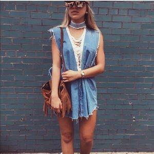 🌻 Furst of a kind lace up chambray shirt